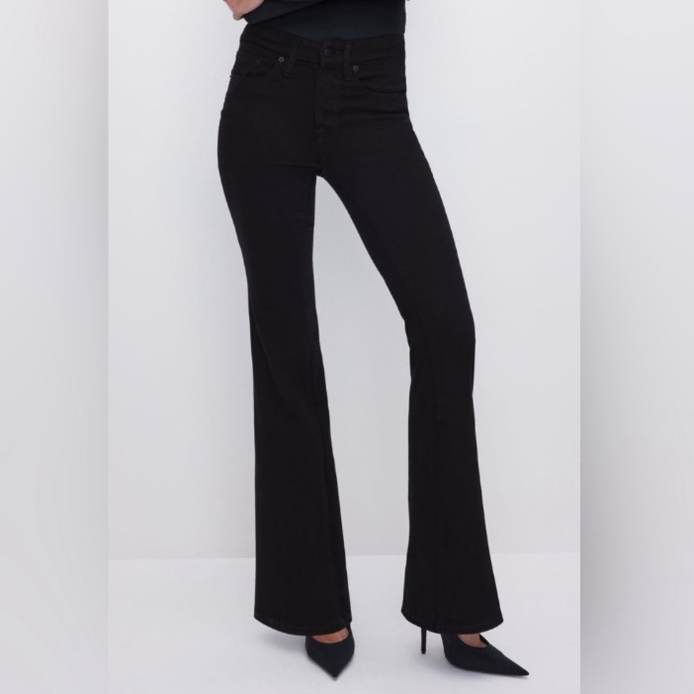 Good American Good Leg Flare Tummy Tech Jeans Size 25 Black - Picture 3 of 15